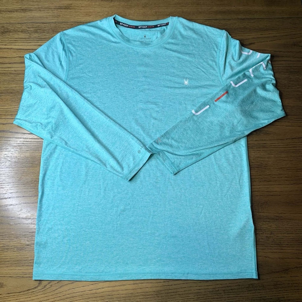 Spyder Rash Guard Shirt Men Large UPF 50+ Swim Surf Long Sleeve Light Blue